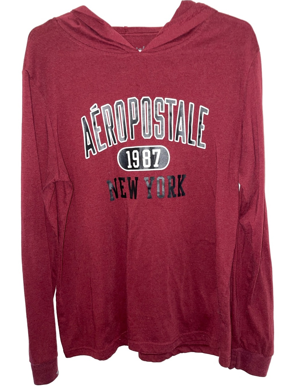 Aeropostale 1987 New York Hooded Long Sleeve Shirt L